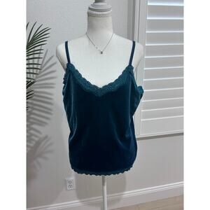 Coldwater Creek Green Velour Tank Top Size Large Lace Trim